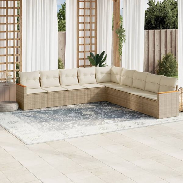 vidaXL Set Divano da Giardino 9 pz con Cuscini Beige in Polyrattan
