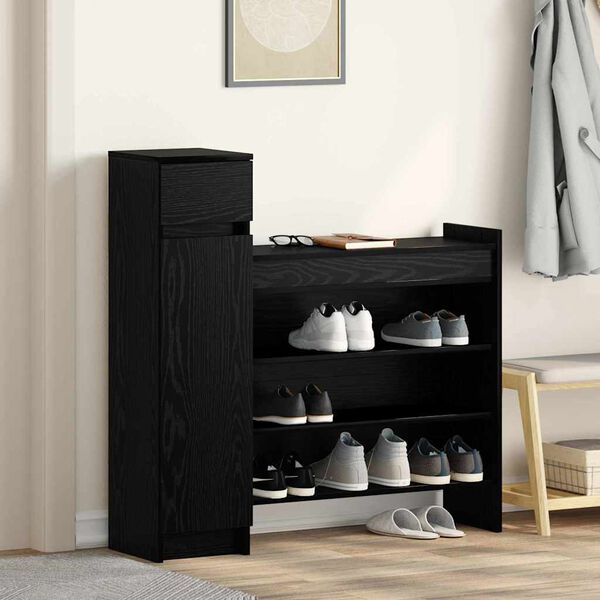 vidaXL Mobile per scarpe con cassetto Rovere Nero 100,5 x 28 x 100 cm