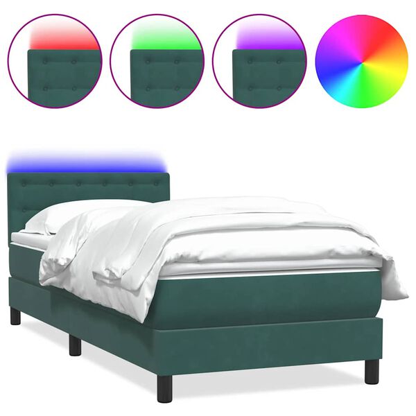 vidaXL Letto a Molle con Materasso e LED Verde Scuro 100x220 cm Velluto