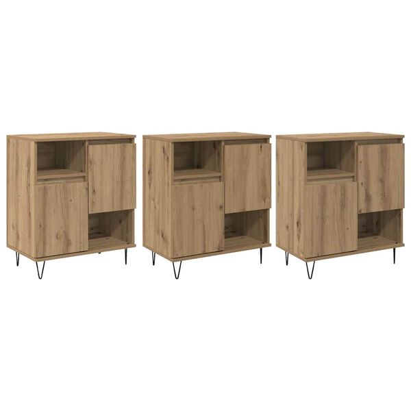 vidaXL Credenza 3 pcs Rovere artigianale 60 x 35 x 70 cm
