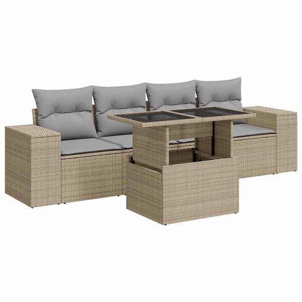vidaXL Set Divano da Giardino 5 pz con Cuscini Beige in Polyrattan