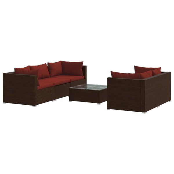 vidaXL Set Divani da Giardino 6 pz con Cuscini in Polyrattan Marrone
