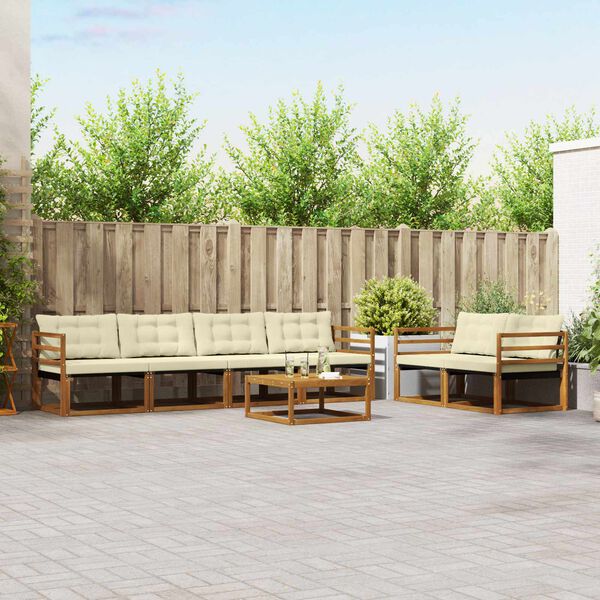 vidaXL Set di divani da esterno con cuscino 7 pcs Naturale e Crema