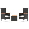vidaXL Set Mobili Giardino 3pz Nero Polyrattan e Legno Massello Acacia