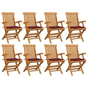 vidaXL Sedie Giardino con Cuscini Rosso Vino 8 pz Legno Massello Teak