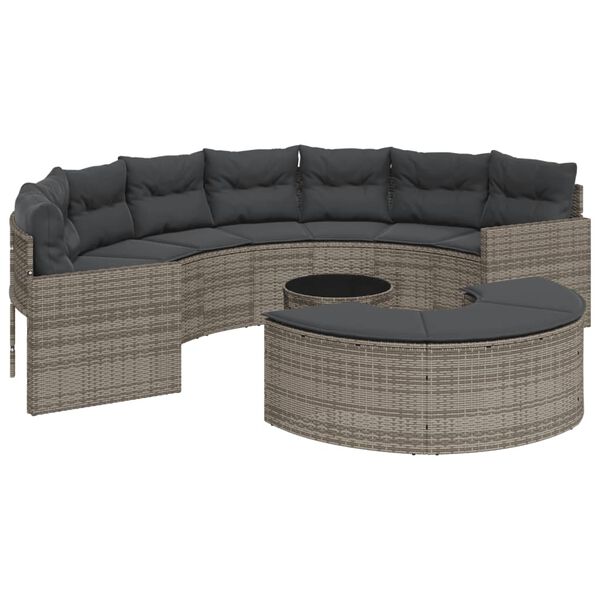 vidaXL Set Divani da Giardino Semicircolare 3 pz in Polyrattan Grigio