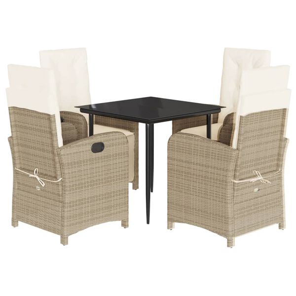 vidaXL Set da Pranzo da Giardino 5 pz con Cuscini Beige in Polyrattan