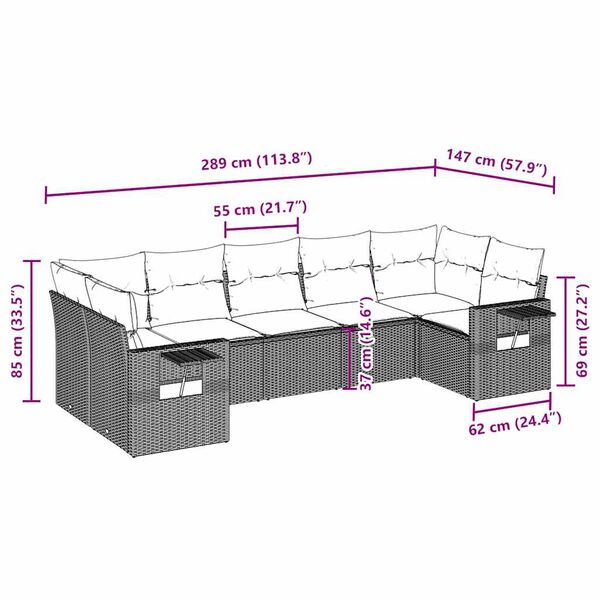 vidaXL Set Divani da Giardino 7pz con Cuscini Grigio Chiaro Polyrattan