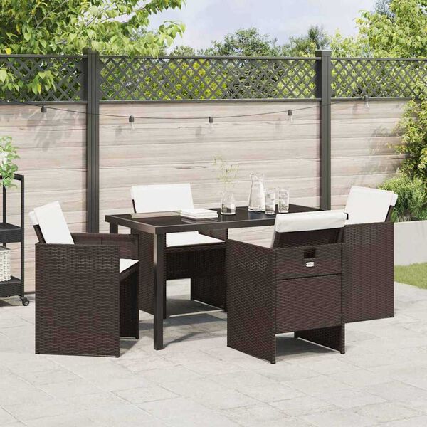 vidaXL Set da Pranzo per Giardino 5 pcs Marrone polyrattan