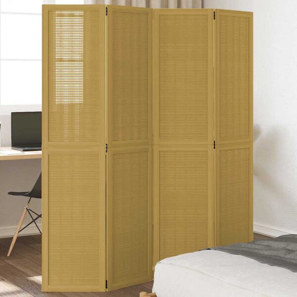 vidaXL Divisorio Ambienti 4 Pannelli Marrone Legno Massello Paulownia