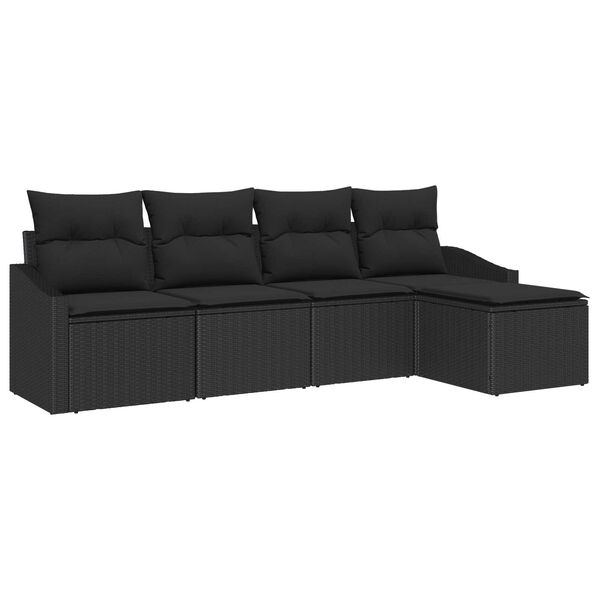 vidaXL Set di divani con cuscino 5 pcs Nero polyrattan