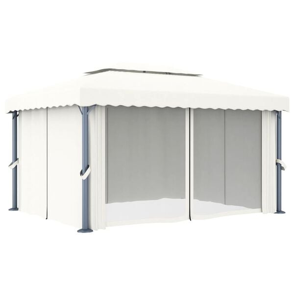 vidaXL Gazebo con Tende 4x3 cm Bianco Crema Alluminio