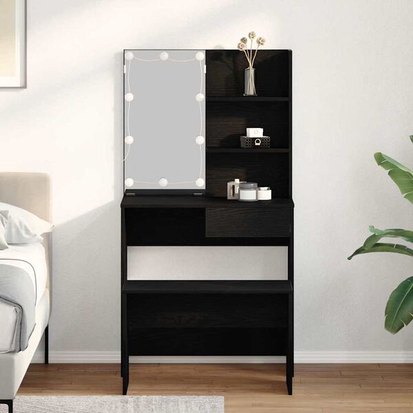 vidaXL Set Tavolo da Trucco LED 2 pcs Rovere Nero Legno multistrato