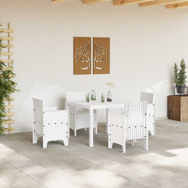 vidaXL Set da Pranzo per Giardino 5 pcs Bianco Rattan Polt