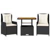 vidaXL Set da Bistr&ograve; 3 pz con Cuscini Nero in Polyrattan