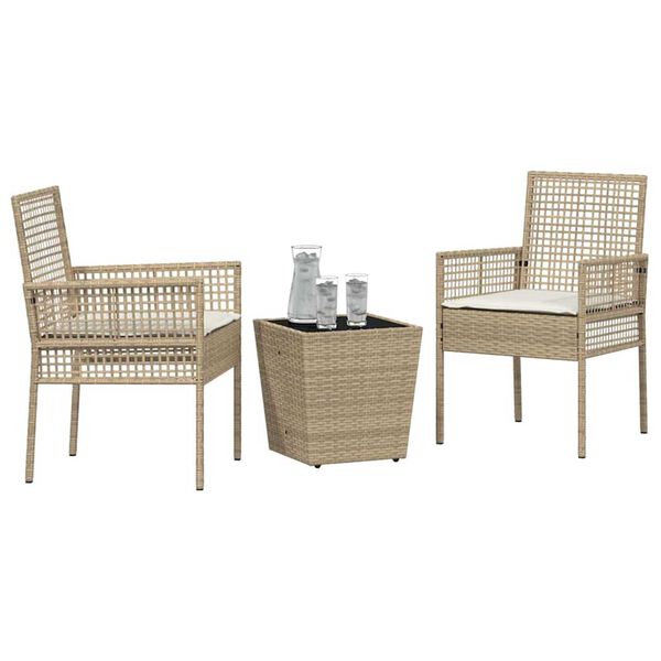 vidaXL Set Bistro da Giardino 3 pcs Beige Poly Rattan