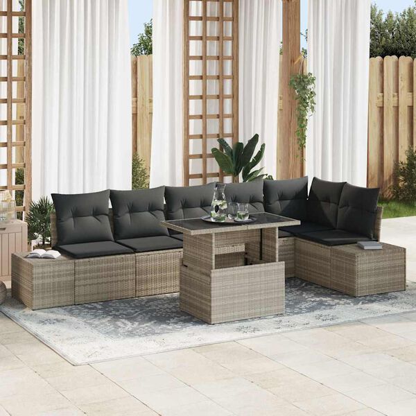 vidaXL Set Divano da Giardino 7 pcs Grigio chiaro Poly Rattan