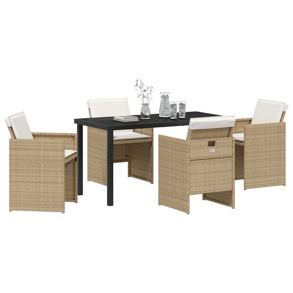 vidaXL Set da Pranzo per Giardino con cuscino 5 pcs Beige polyrattan