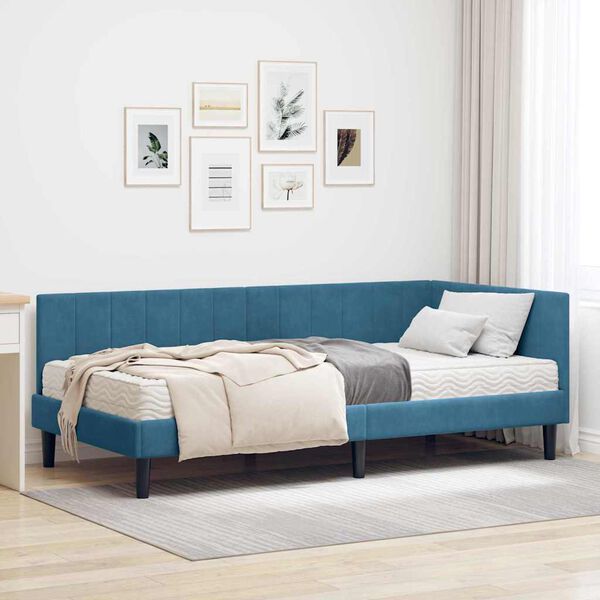 vidaXL Struttura Letto Angolare con Materasso 2 pcs Blu Velluto