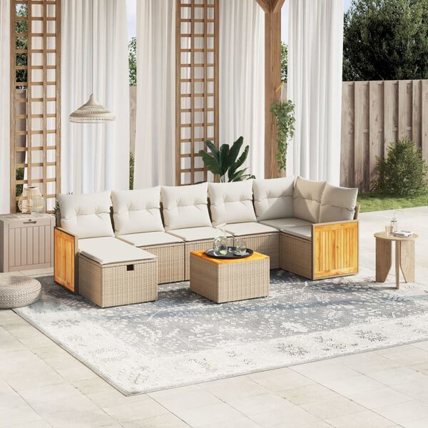 vidaXL Set Divano da Giardino 8 pz con Cuscini Beige in Polyrattan