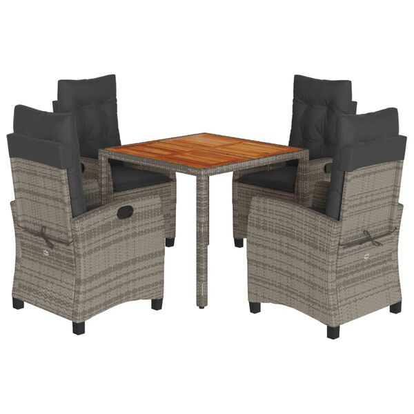 vidaXL Set da Pranzo da Giardino 5 pz con Cuscini in Polyrattan Grigio