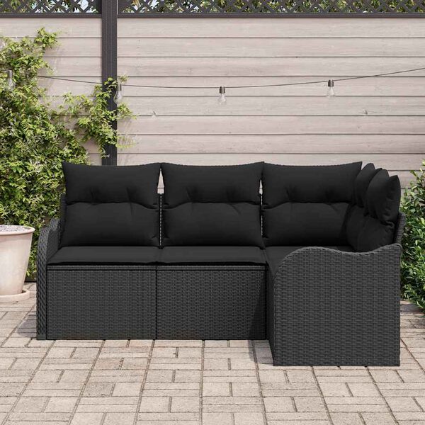 vidaXL Set Divano da Giardino Nero polyrattan