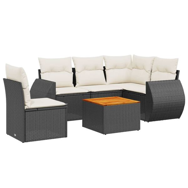 vidaXL Set Divano da Giardino 6 pz con Cuscini Nero in Polyrattan