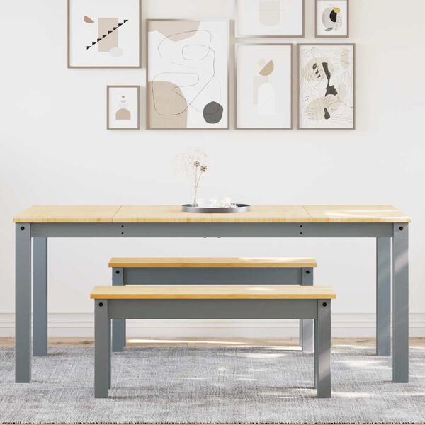 vidaXL Set da Pranzo 3 pz Panama Grigio in Legno Massello di Pino