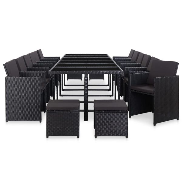 vidaXL Set da Pranzo da Giardino 17 pz con Cuscini in Polyrattan Nero