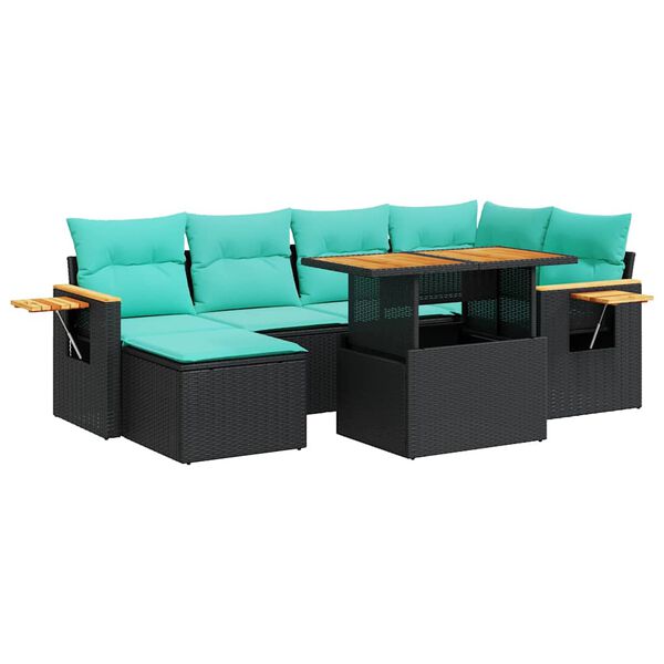 vidaXL Set Divani Giardino 7 pz con Cuscini Marrone Polyrattan Acacia