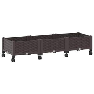 vidaXL Vaso da Giardino con Ruote Marrone 120 x 40 x 29 cm PP