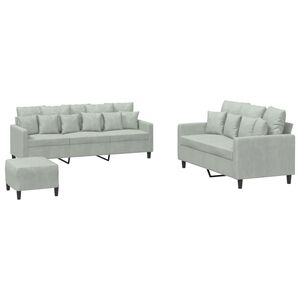 vidaXL Set di Divani 3 pz con Cuscini Grigio Chiaro in Velluto