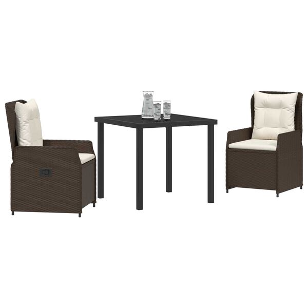 vidaXL Set da Pranzo per Giardino 3 pcs Marrone polyrattan