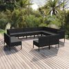 vidaXL Set Divani da Giardino 12 pz con Cuscini in Polyrattan Nero