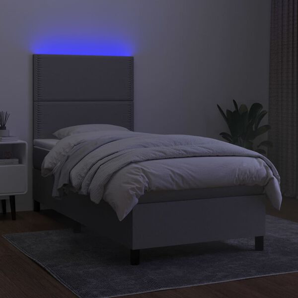 vidaXL Letto a Molle Materasso e LED Grigio Chiaro 100x200 cm Tessuto