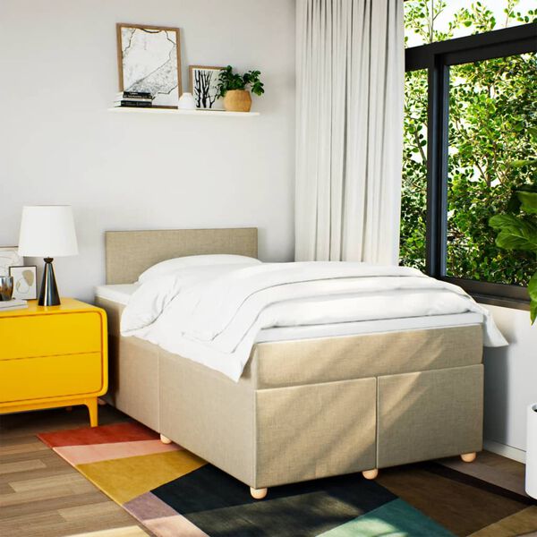 vidaXL Giroletto a Molle con Materasso Crema 120x190 cm in Tessuto