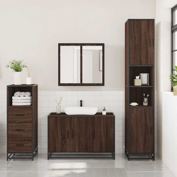 vidaXL Set Mobili da Bagno 3 pz Rovere Marrone in Legno Multistrato