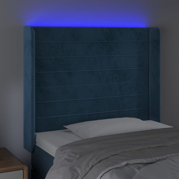 vidaXL Testiera a LED Blu Scuro 93x16x118/128 cm in Velluto