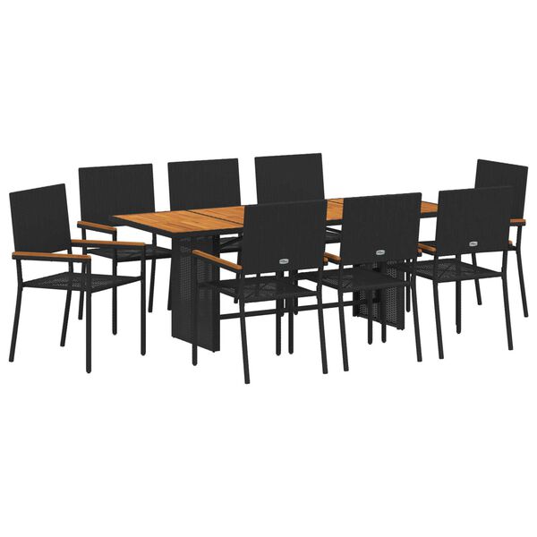 vidaXL Set da Pranzo per Giardino 9 pcs Nero polyrattan