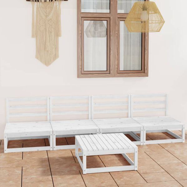vidaXL Set Divani da Giardino 5 pz Bianco in Legno Massello di Pino