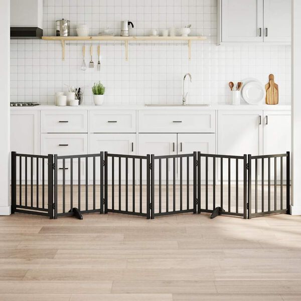 vidaXL Cancello Cani Pieghevole Nero 6 Pannelli 300 cm Massello Abete
