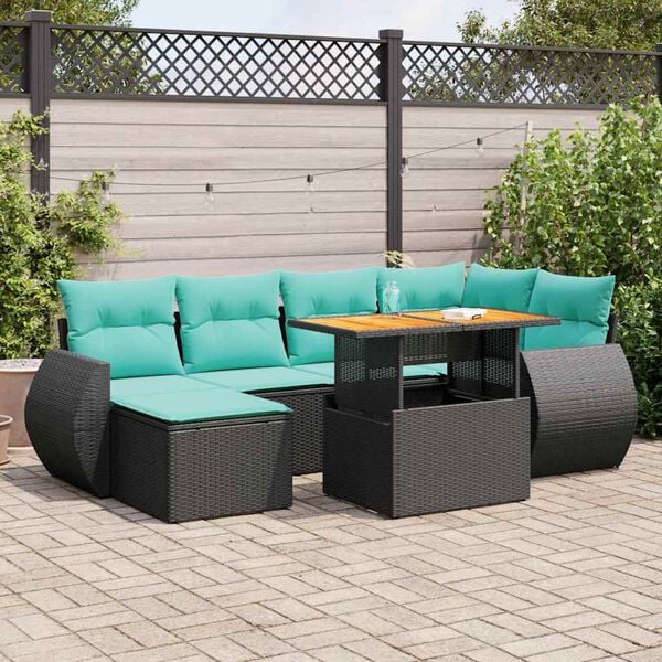 vidaXL Set Divani da Giardino con Cuscini 7pz Nero Polyrattan