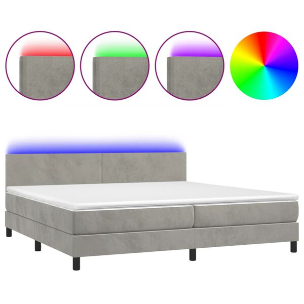 vidaXL Letto a Molle con Materasso e LED Grigio Chiaro 200x200 cm Velluto