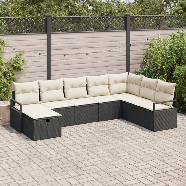 vidaXL Set di divani con cuscino 8 pcs Nero e Crema polyrattan