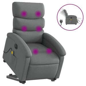 vidaXL Poltrona Alzapersona Massaggi Elettrica Grigio Scuro Tessuto