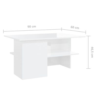 vidaXL Tavolino Salotto Bianco Lucido 90x60x46,5 cm Legno Multistrato