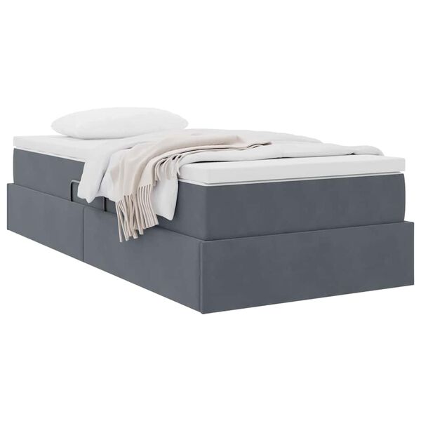 vidaXL Letto con contenitore e materasso Grigio scuro 90 x 190 cm