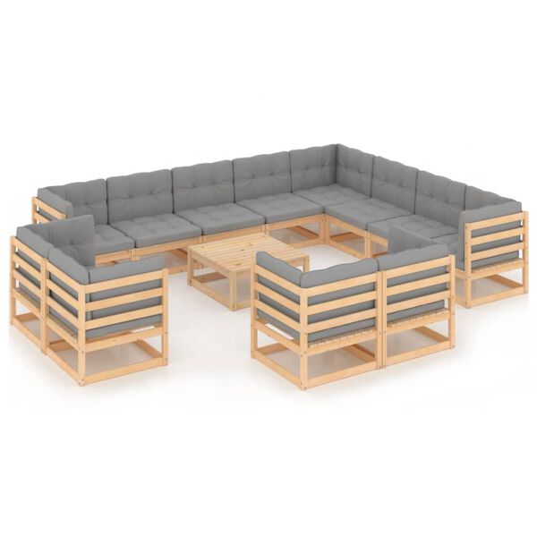 vidaXL Set Divani Giardino 13 pz con Cuscini in Legno Massello di Pino