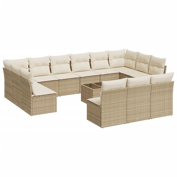 vidaXL Set Divani da Giardino 14pz con Cuscini in Polyrattan Beige