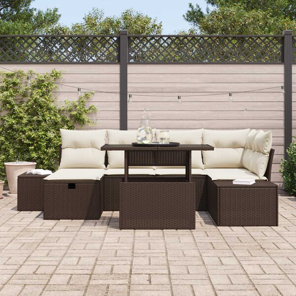 vidaXL Set Divano da Giardino con cuscino 7 pcs Marrone Poly Rattan